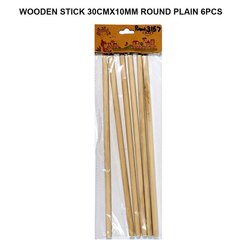Wooden Stick Round Plain 30x10cm 6pcs RAW3157